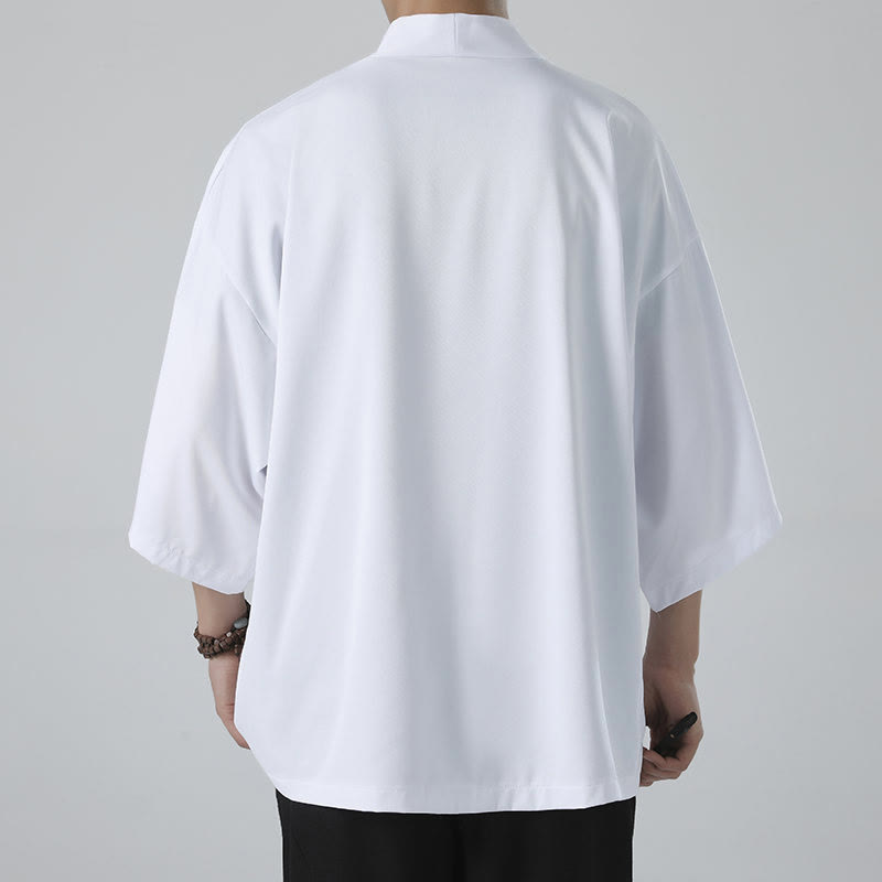 Kimono da uomo a tinta unita con apertura frontale e motivo Buddha Stones. - image 9