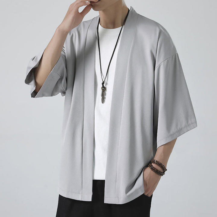 Giacca kimono da uomo con apertura frontale tinta unita Buddha Stones - image 14