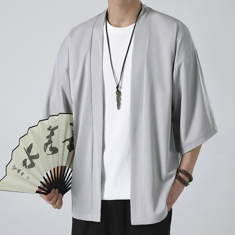 Kimono da uomo a tinta unita con apertura frontale e motivo Buddha Stones. - image 13