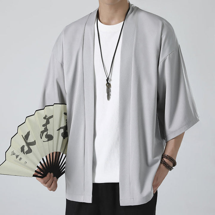 Giacca kimono da uomo con apertura frontale tinta unita Buddha Stones - image 13