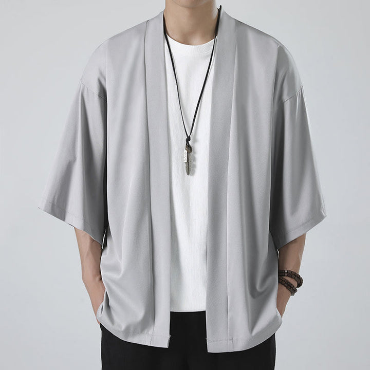 Kimono da uomo a tinta unita con apertura frontale e motivo Buddha Stones. - image 15