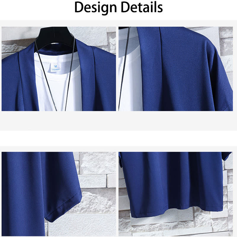 Giacca kimono da uomo con apertura frontale tinta unita Buddha Stones - image 23