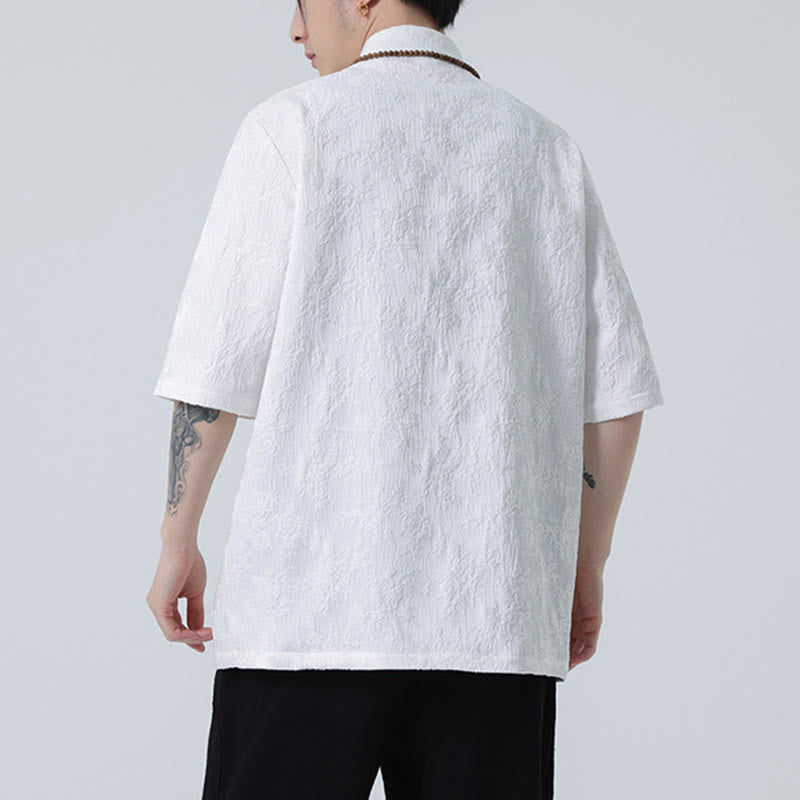 Maglietta da uomo a mezza manica cinese con bottoni a rana in jacquard tinta unita Buddha Stones