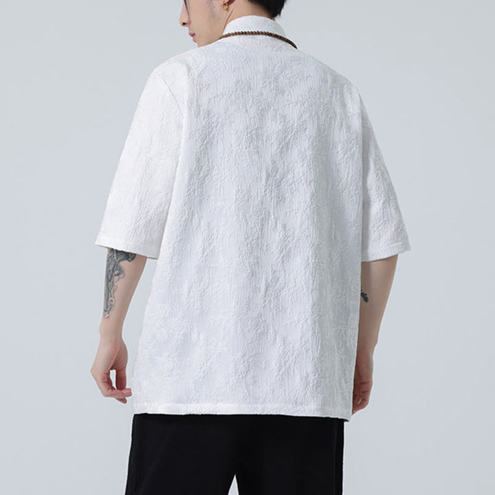 Maglietta da uomo a mezza manica cinese con bottoni a rana in jacquard tinta unita Buddha Stones