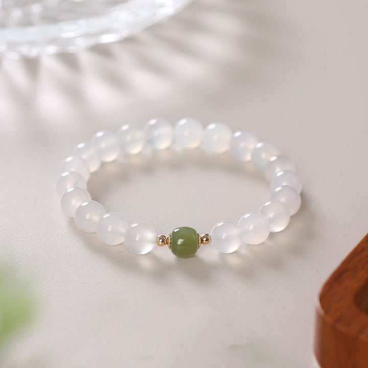Braccialetto della fortuna in giada agata bianca naturale Buddha Stones