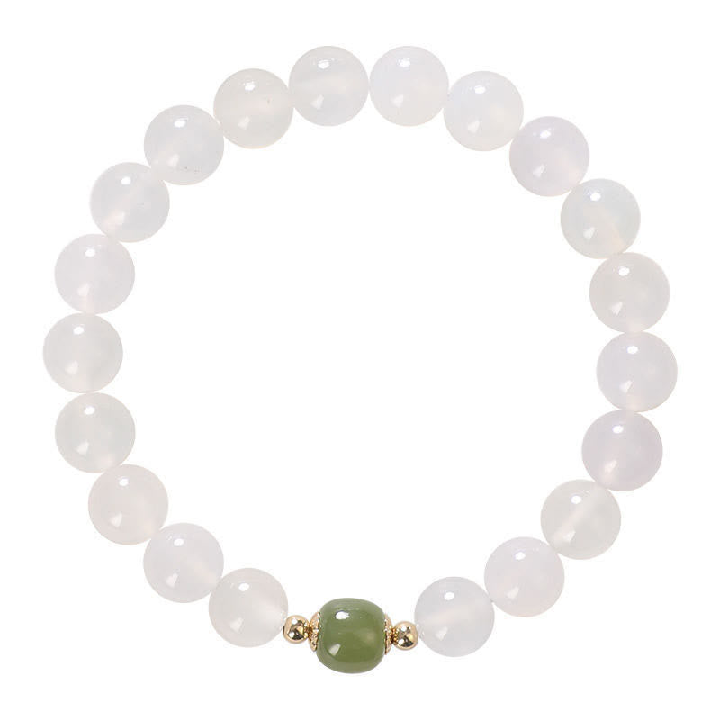 Braccialetto della fortuna in giada agata bianca naturale Buddha Stones