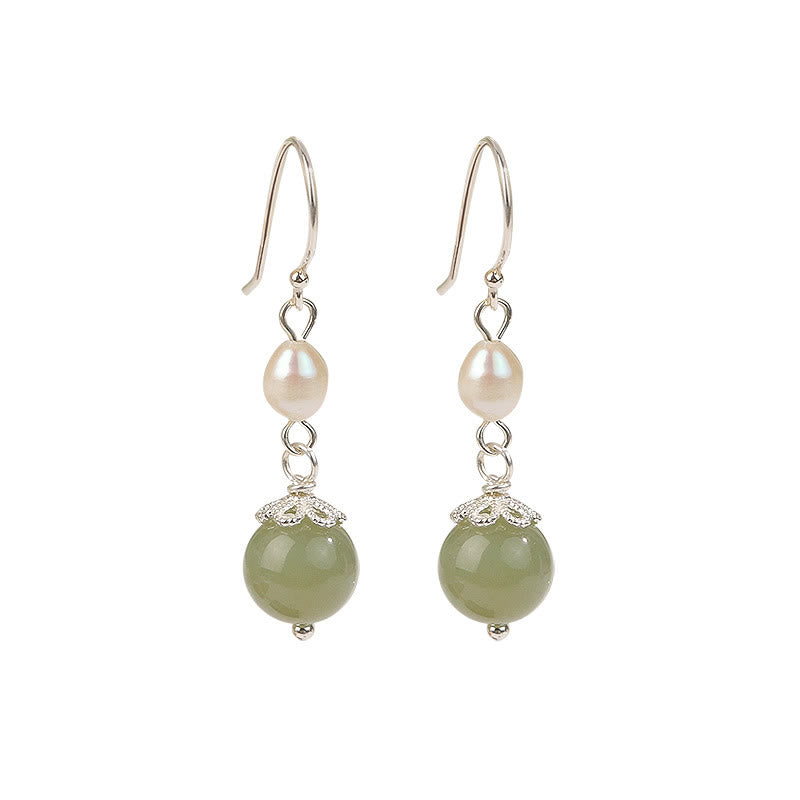 Orecchini Buddha Stones in argento sterling 925 con perle naturali e giada