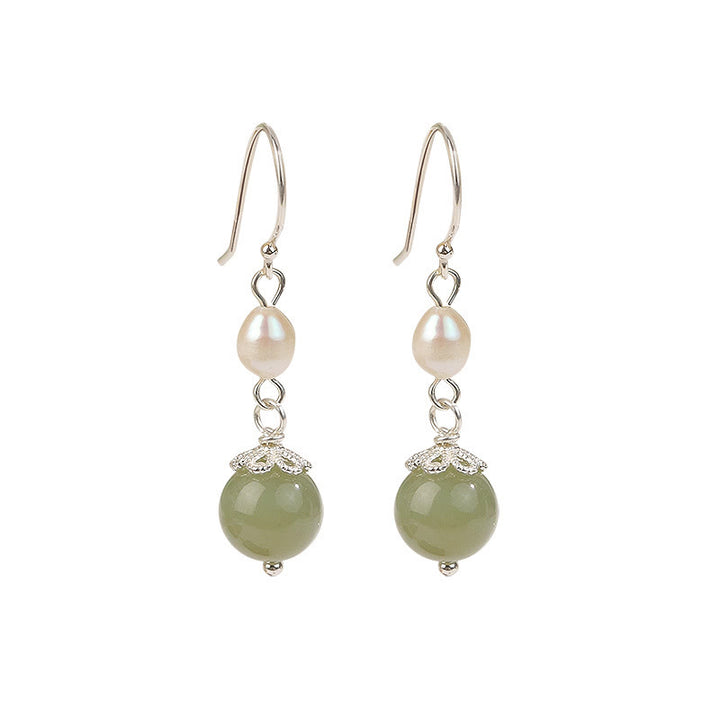 Orecchini Buddha Stones in argento sterling 925 con perle naturali e giada