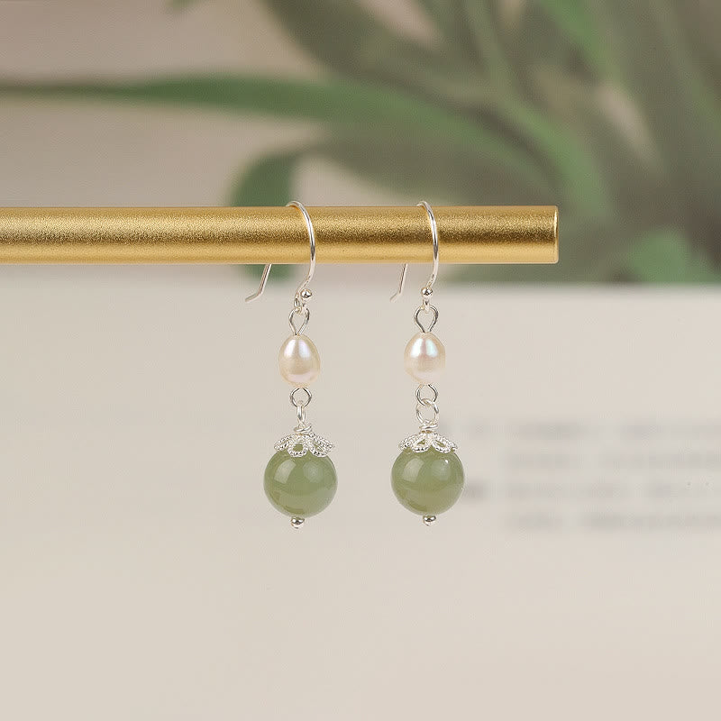 Orecchini Buddha Stones in argento sterling 925 con perle naturali e giada