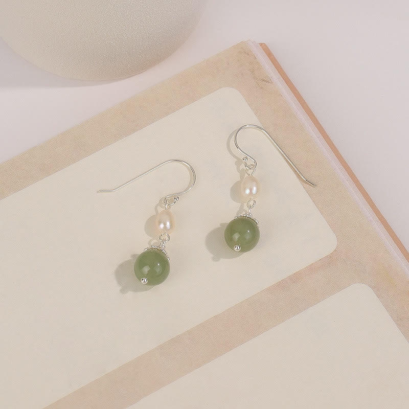 Orecchini Buddha Stones in argento sterling 925 con perle naturali e giada