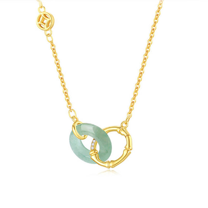 Buddha Stones 925 Sterling Silver Natural Green Aventurina Peace Buckle Bamboo Coin Prosperity Necklace Pendant - image 7