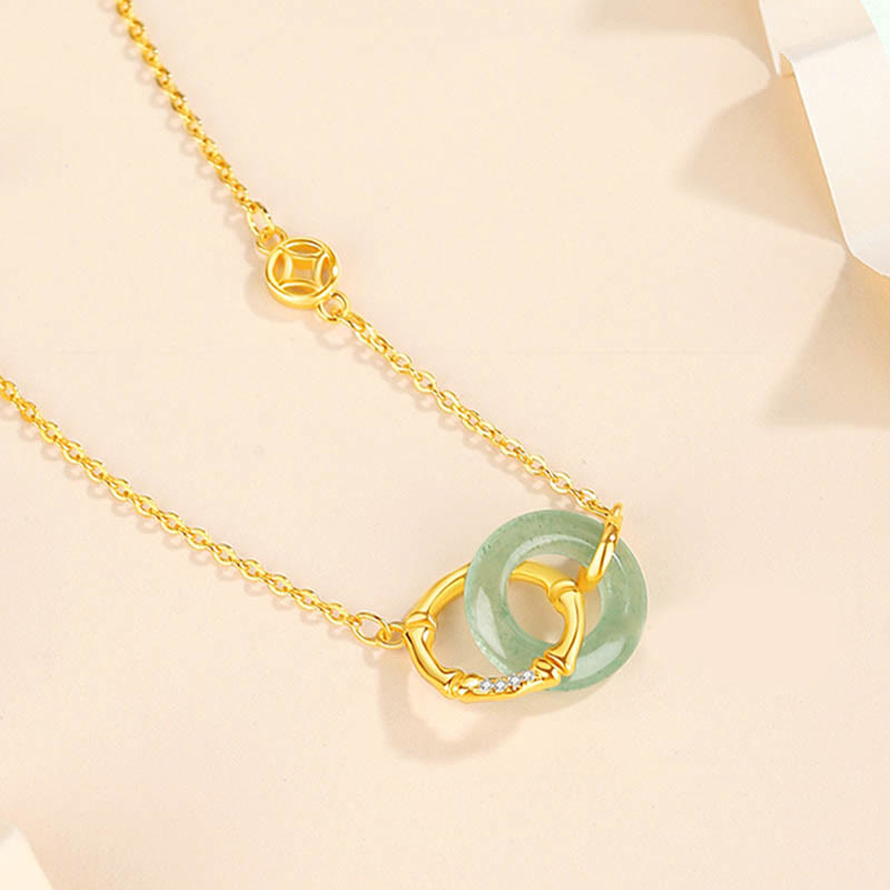 Buddha Stones 925 Sterling Silver Natural Green Aventurina Peace Buckle Bamboo Coin Prosperity Necklace Pendant