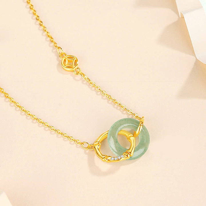 Buddha Stones 925 Sterling Silver Natural Green Aventurina Peace Buckle Bamboo Coin Prosperity Necklace Pendant