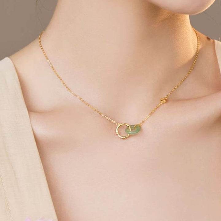 Buddha Stones 925 Sterling Silver Natural Green Aventurina Peace Buckle Bamboo Coin Prosperity Necklace Pendant
