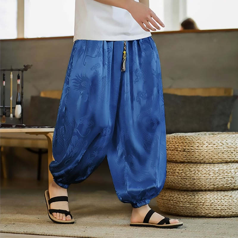 Pantaloni harem larghi da uomo con tasche e motivo a drago con Buddha Stones