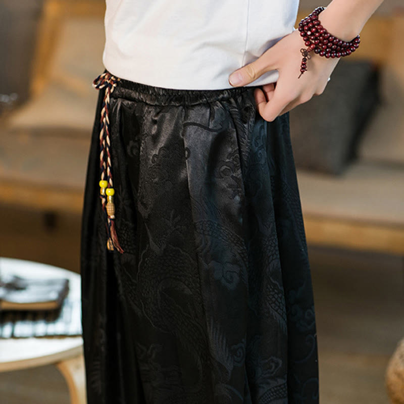 Pantaloni harem larghi da uomo con tasche e motivo a drago con Buddha Stones