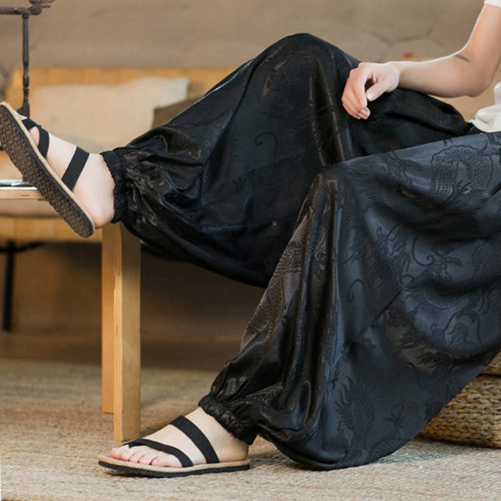 Pantaloni harem larghi da uomo con tasche e motivo a drago con Buddha Stones