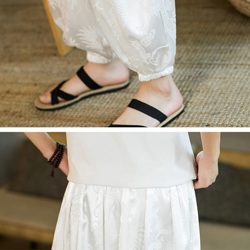 Pantaloni harem larghi da uomo con tasche e motivo a drago con Buddha Stones