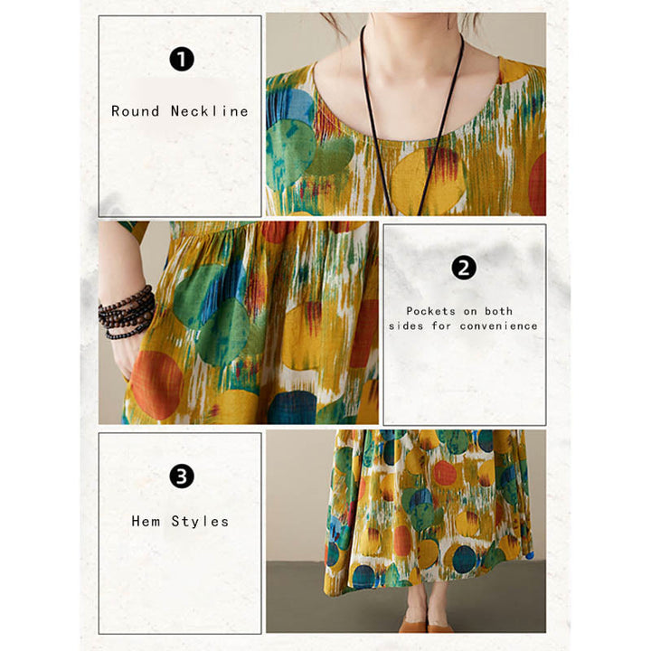 Abito midi a pois colorati, in cotone, con maniche a mezza manica, con tasche, in Buddha Stones, arancione e verde - image 18