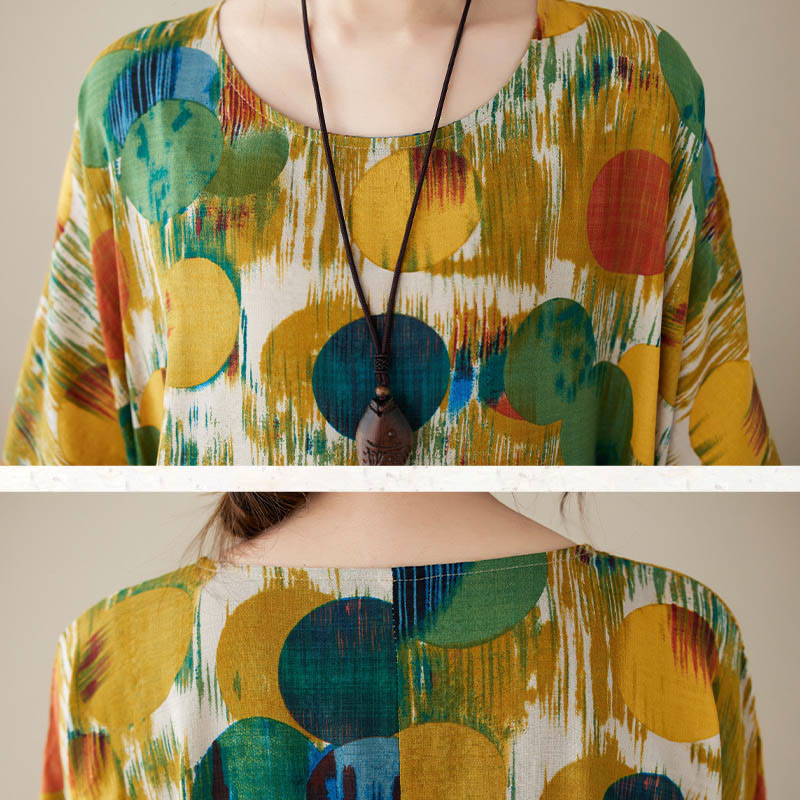 Abito midi a pois colorati, in cotone, con maniche a mezza manica, con tasche, in Buddha Stones, arancione e verde - image 19