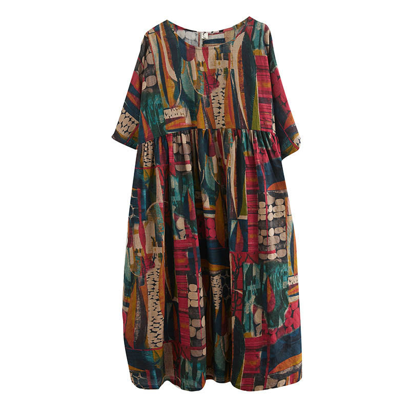 Vestito midi con grafica colorata Buddha Stones , tunica in cotone a mezza manica con tasche - image 13