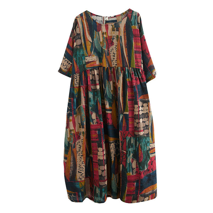 Vestito midi con grafica colorata Buddha Stones , tunica in cotone a mezza manica con tasche - image 13