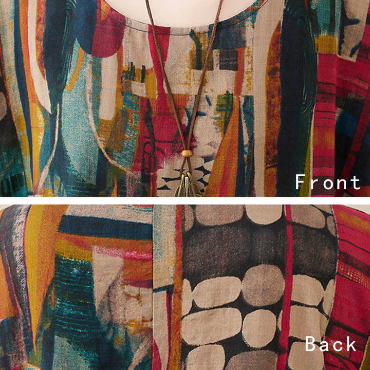 Vestito midi con grafica colorata Buddha Stones , tunica in cotone a mezza manica con tasche - image 9