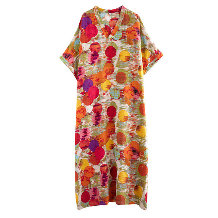 Abito midi in cotone con maniche a mezza manica e tasche, con pois colorati blu e arancioni, Buddha Stones - image 14