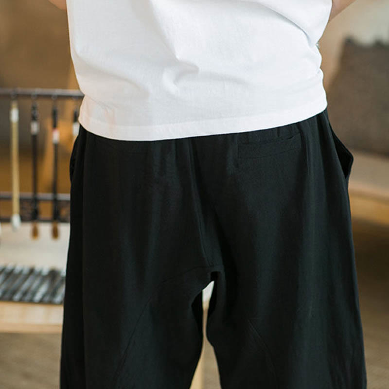 Pantaloni larghi di media lunghezza in cotone da uomo con tasche e tinta unita Buddha Stones - image 8