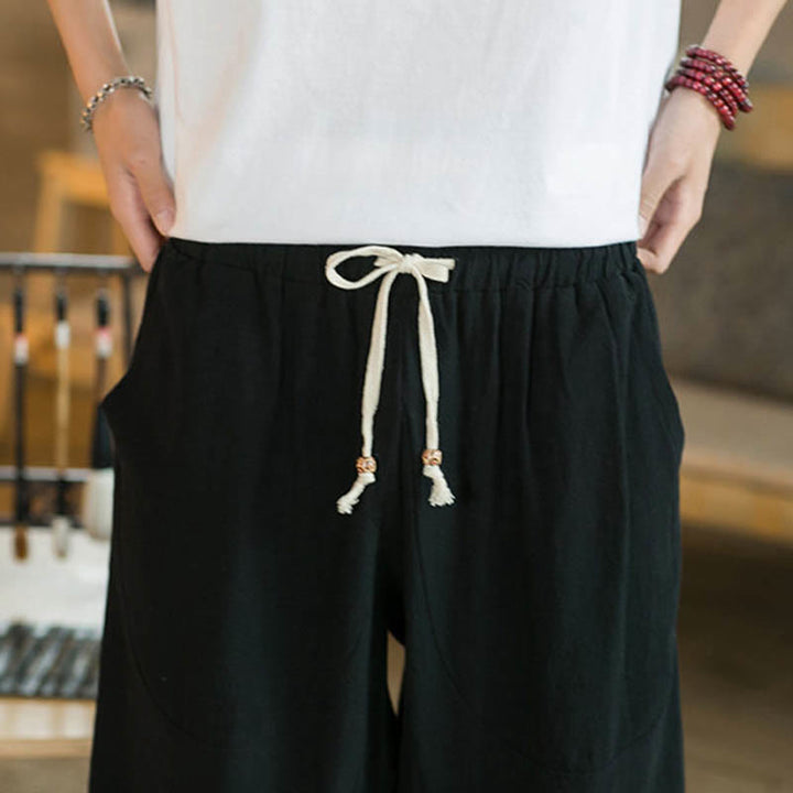 Pantaloni larghi di media lunghezza in cotone da uomo con tasche e tinta unita Buddha Stones - image 9