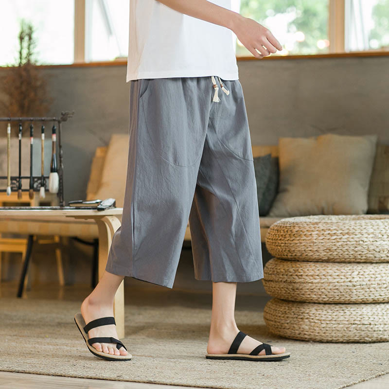 Pantaloni larghi di media lunghezza in cotone da uomo con tasche e tinta unita Buddha Stones - Grigio - US/UK/AU46, EU56 (5XL)  - image 40