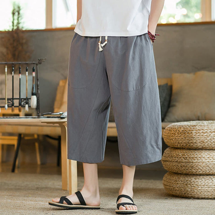 Pantaloni larghi di media lunghezza in cotone da uomo con tasche e tinta unita Buddha Stones - image 46