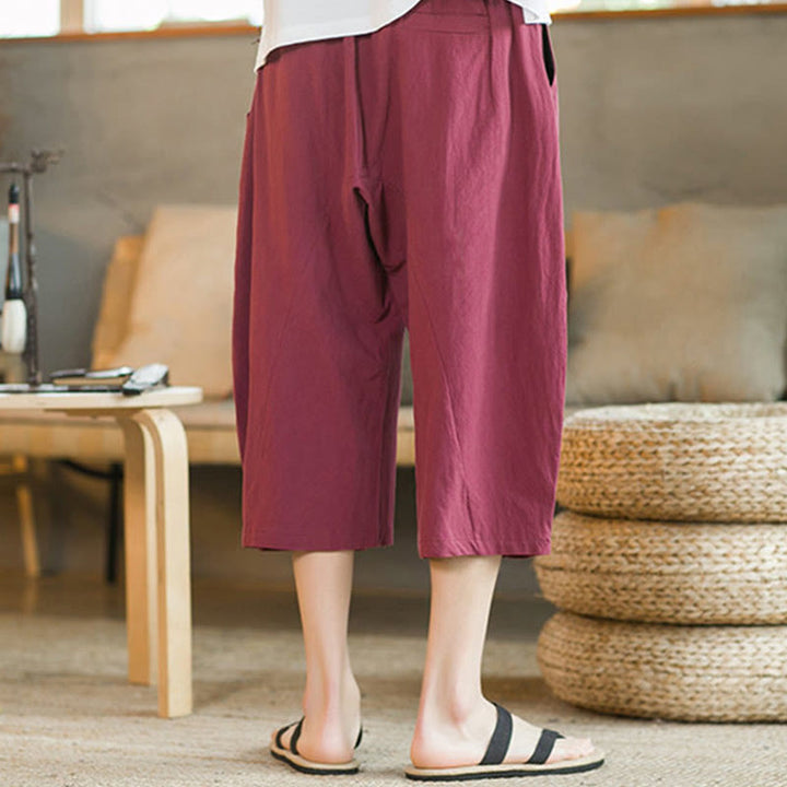 Pantaloni larghi di media lunghezza in cotone da uomo con tasche e tinta unita Buddha Stones - image 34
