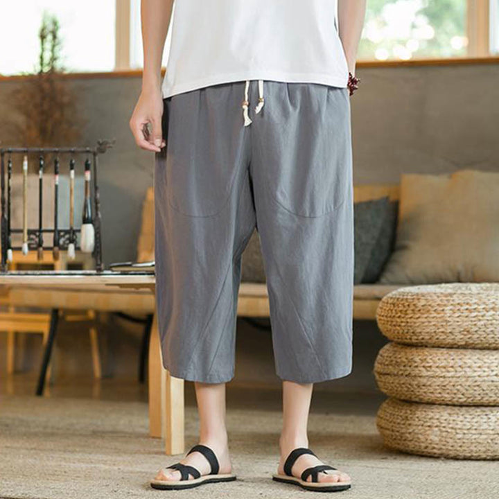 Pantaloni da uomo a gamba larga, tinta unita, lunghezza media, con tasche, con Buddha Stones. - image 26