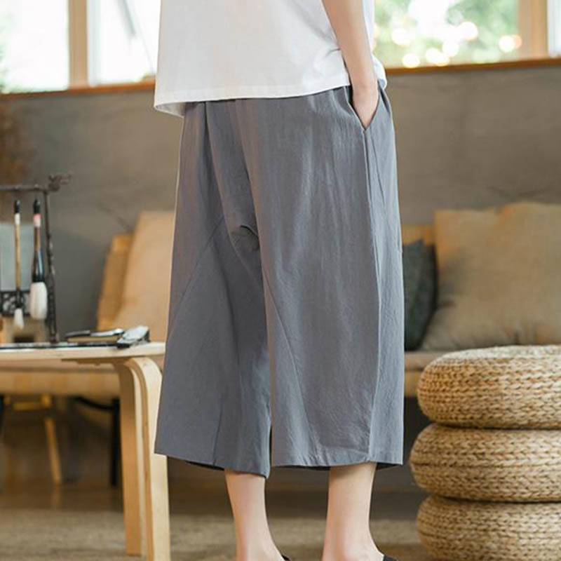 Pantaloni da uomo a gamba larga, tinta unita, lunghezza media, con tasche, con Buddha Stones. - image 29