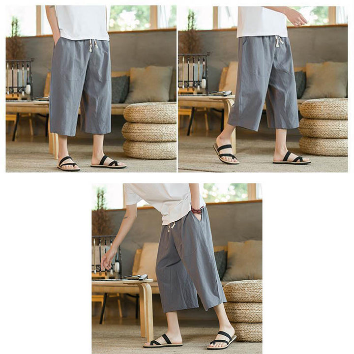 Pantaloni da uomo a gamba larga, tinta unita, lunghezza media, con tasche, con Buddha Stones. - image 31