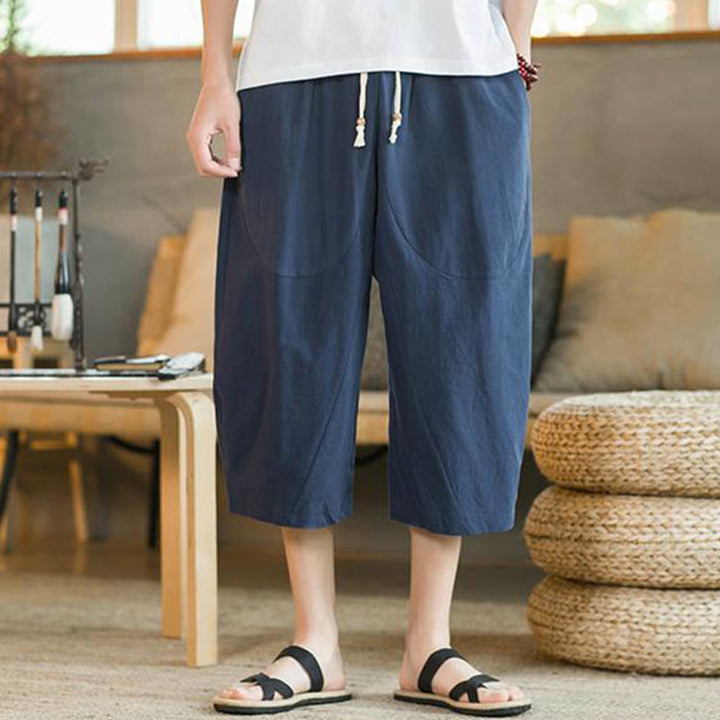 Pantaloni da uomo a gamba larga, tinta unita, lunghezza media, con tasche, con Buddha Stones. - image 11