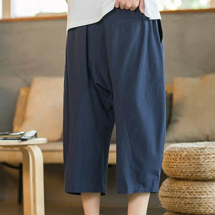 Pantaloni da uomo a gamba larga, tinta unita, lunghezza media, con tasche, con Buddha Stones. - image 11