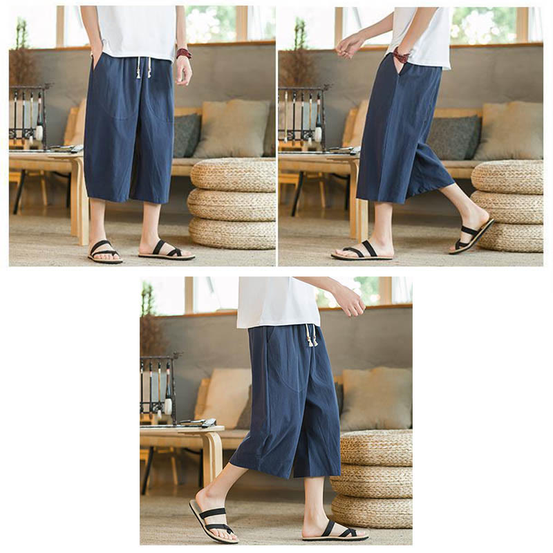 Pantaloni da uomo a gamba larga, tinta unita, lunghezza media, con tasche, con Buddha Stones. - image 15