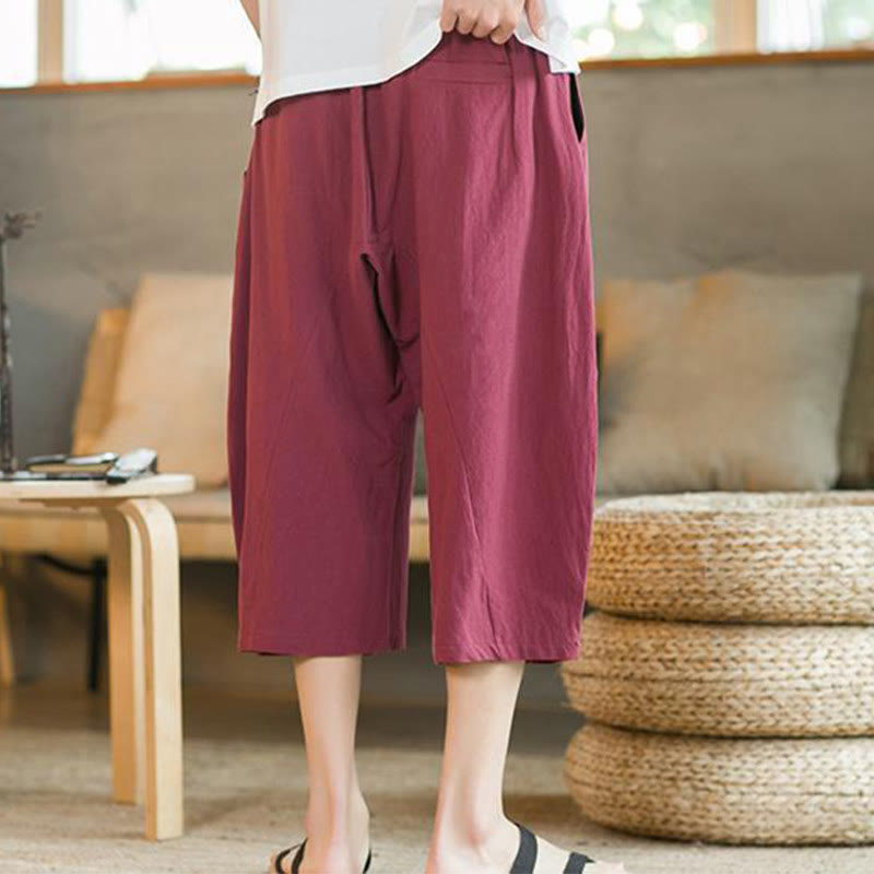 Pantaloni da uomo a gamba larga, tinta unita, lunghezza media, con tasche, con Buddha Stones. - image 18