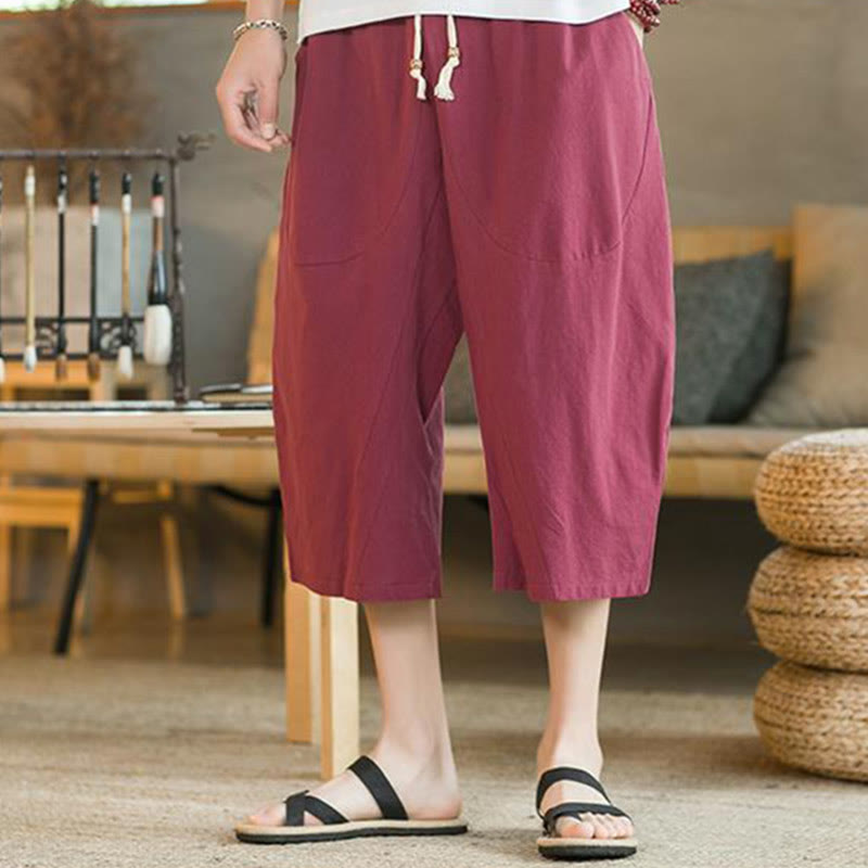 Pantaloni da uomo a gamba larga, tinta unita, lunghezza media, con tasche, con Buddha Stones. - image 17