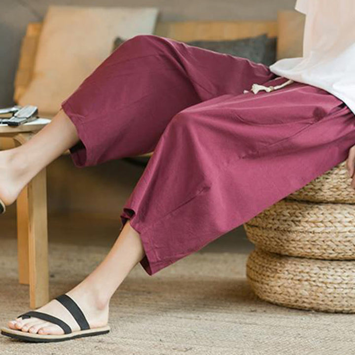 Pantaloni larghi da uomo in lino di media lunghezza con tasche e tinta unita Buddha Stones - image 22