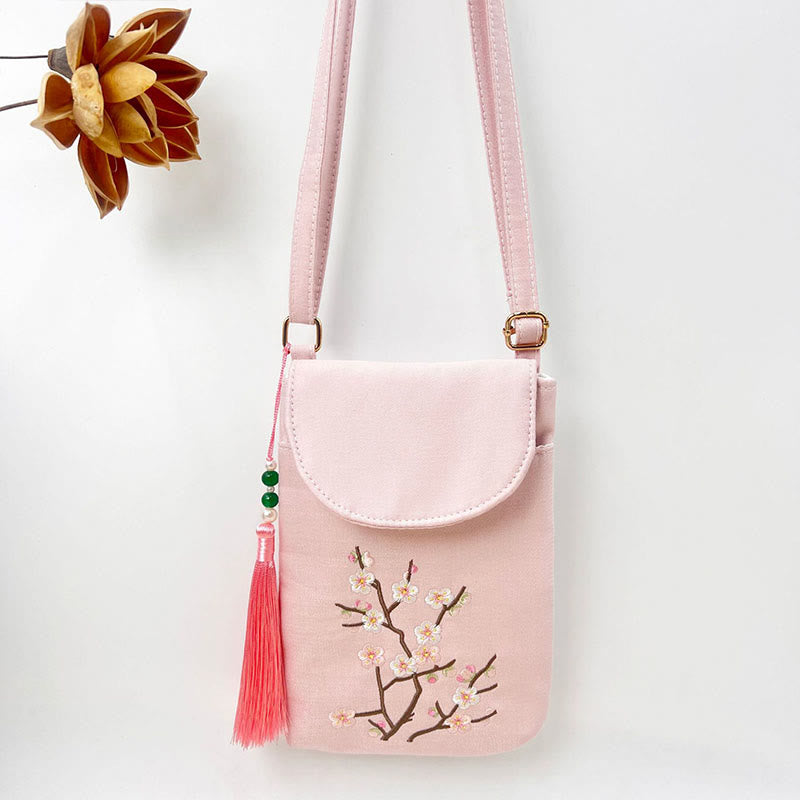 Borsa a tracolla con piccoli fiori ricamati Buddha Stones, borsa a tracolla, borsa per cellulare a doppio strato