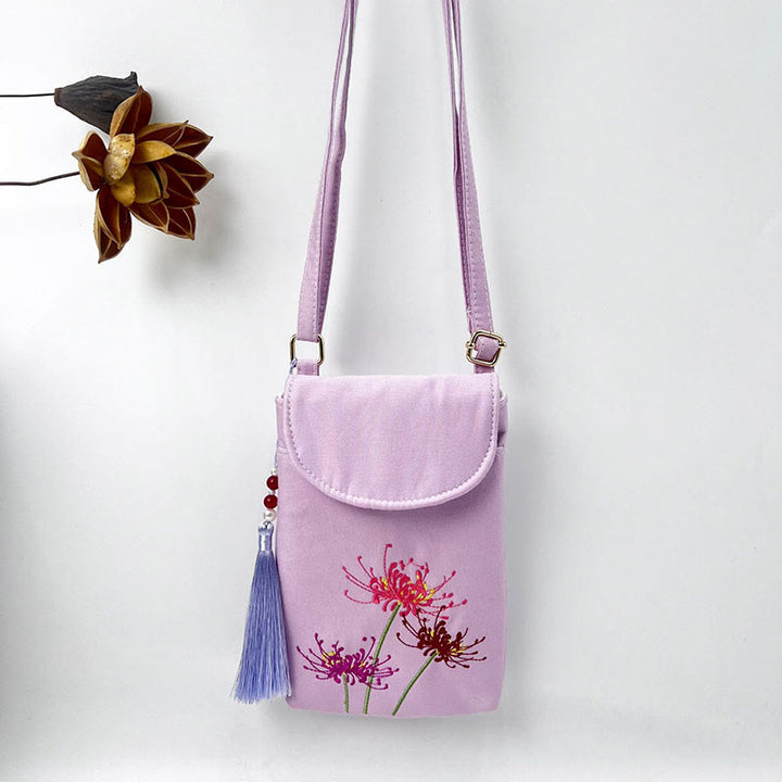 Borsa a tracolla con piccoli fiori ricamati Buddha Stones, borsa a tracolla, borsa per cellulare a doppio strato