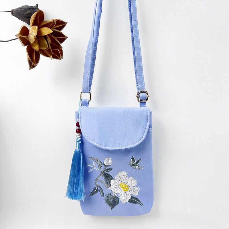 Borsa a tracolla con piccoli fiori ricamati Buddha Stones, borsa a tracolla, borsa per cellulare a doppio strato