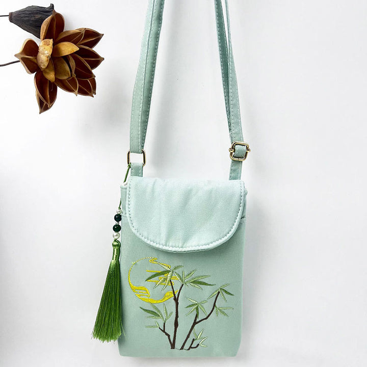 Borsa a tracolla con piccoli fiori ricamati Buddha Stones, borsa a tracolla, borsa per cellulare a doppio strato