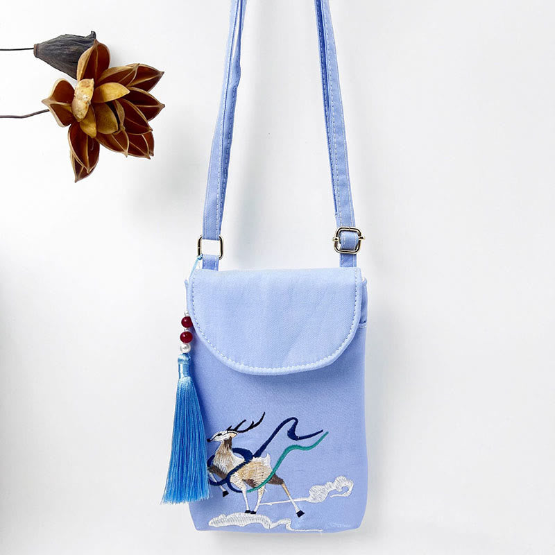 Borsa a tracolla con piccoli fiori ricamati Buddha Stones, borsa a tracolla, borsa per cellulare a doppio strato