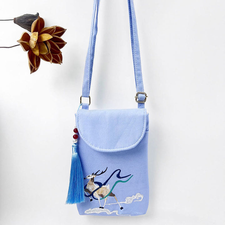 Borsa a tracolla con piccoli fiori ricamati Buddha Stones, borsa a tracolla, borsa per cellulare a doppio strato