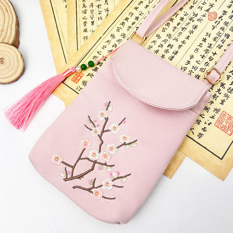 Borsa a tracolla con piccoli fiori ricamati Buddha Stones, borsa a tracolla, borsa per cellulare a doppio strato