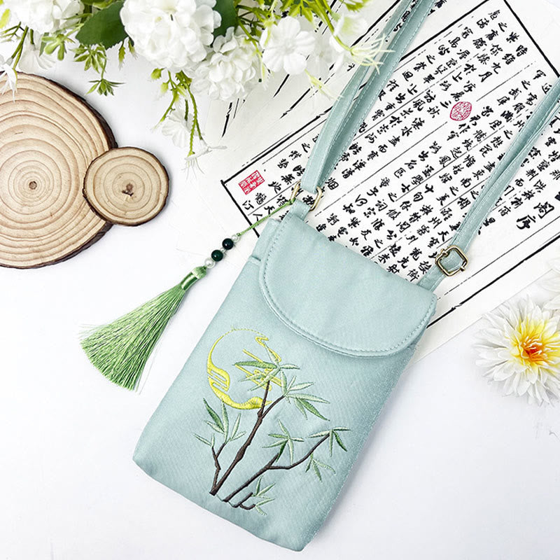 Borsa a tracolla con piccoli fiori ricamati Buddha Stones, borsa a tracolla, borsa per cellulare a doppio strato